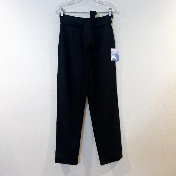 Majorelle Black Linen Blend Classic Belted Designer Slim Dress Pants S NWT - Picture 2 of 11